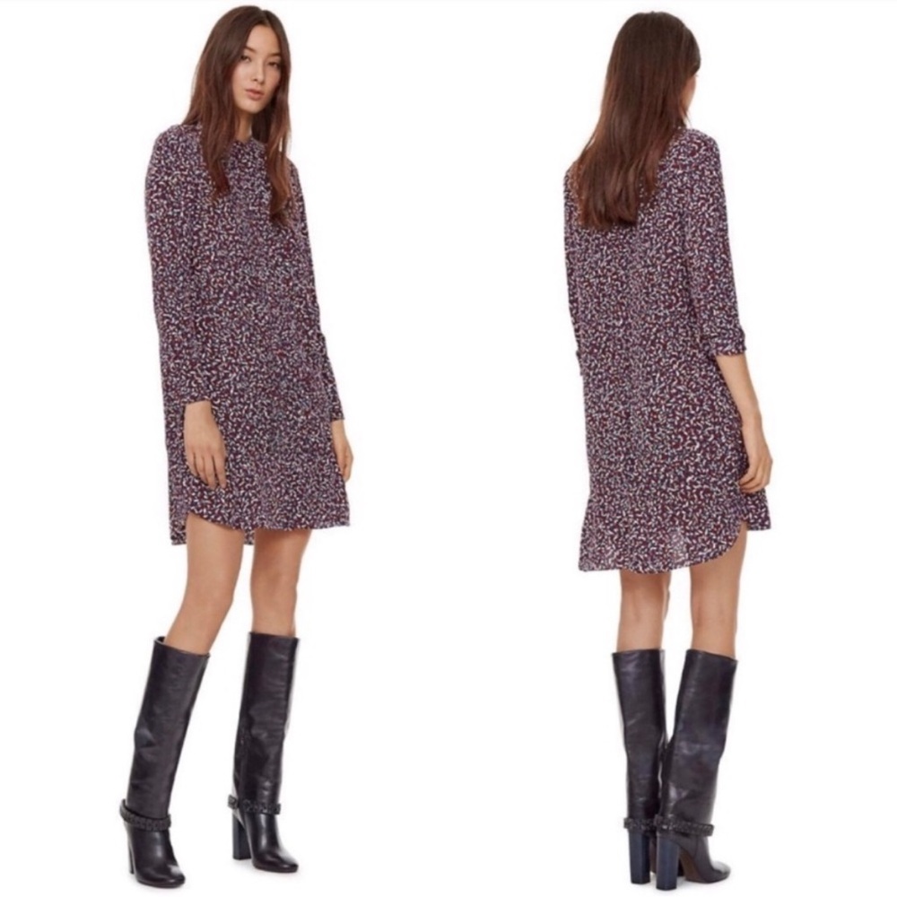 Tory Burch Silk Purple Blue Ditsy Floral Ruffle Button Down Long Sleeve Dress 4